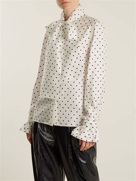 Polka dots top in silk with lavallière 